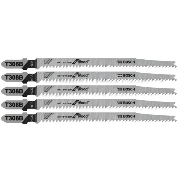 Bosch T308B 5‑Piece 4‑5/8 in. 12 TPI Extra Clean Wood Jig Saw Blades-0