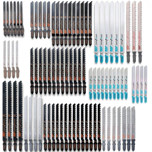 96 Pcs T Shank Jig Saw Blades Multi-Purpose Jigsaw Blade Kits Contractor Assorted HCS/HSS Replacement Set for Wood Plastic and Metal Cutting-0