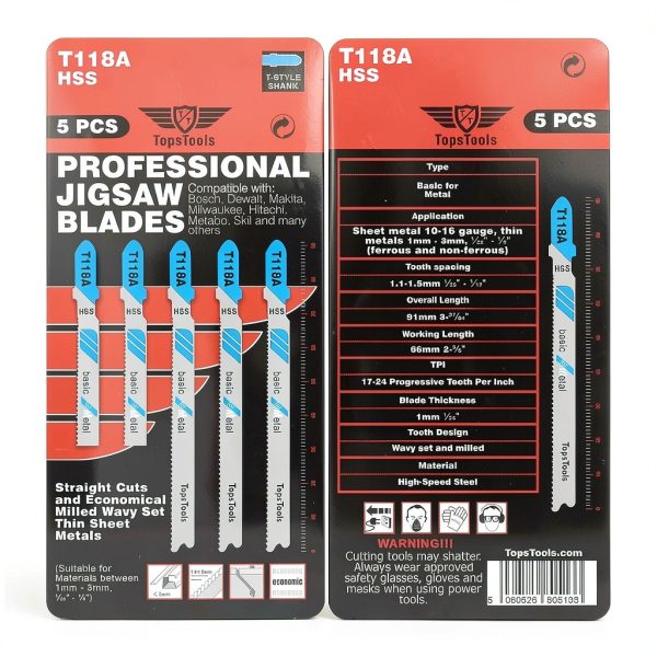 TopsTools 25 Piece 91mm Jigsaw Blades for Metal T118A Universal Kit-4