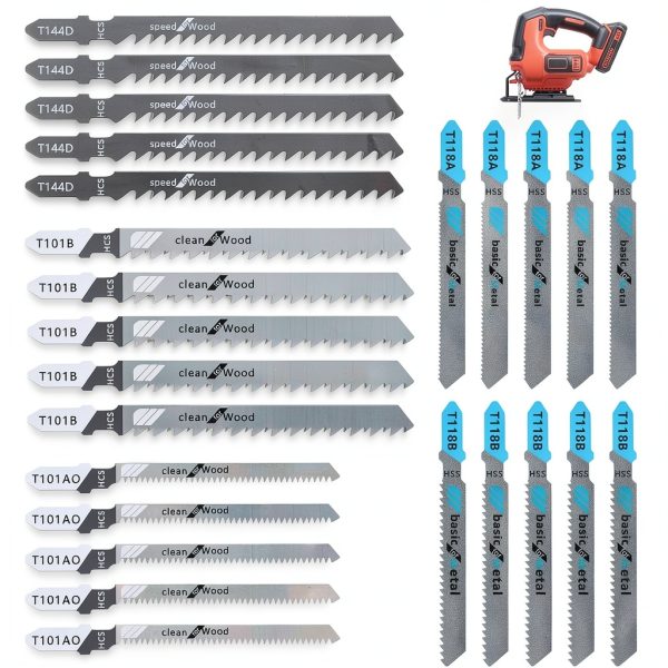 T Shank Jigsaw Blades Compatible with Black and Decker,25PCS Multi-Purpose HCS Jigsaw Blades Set Compatible with Black and Decker (T101AO, T144D, T118B, T118A, and T101B,Each 25pcs)-0