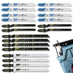 20 Pcs T Shank Jigsaw Blades, Jig Saw Blade Set, Multi-Purpose Jig Saw Blades for Wood, Pruning Plastic Metal Cutting Made with HCS/HSS, Jigsaw Blade, for Most Jig Saw Models-0