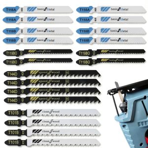20 Pcs T Shank Jigsaw Blades, Jig Saw Blade Set, Multi-Purpose Jig Saw Blades for Wood, Pruning Plastic Metal Cutting Made with HCS/HSS, Jigsaw Blade, for Most Jig Saw Models-0