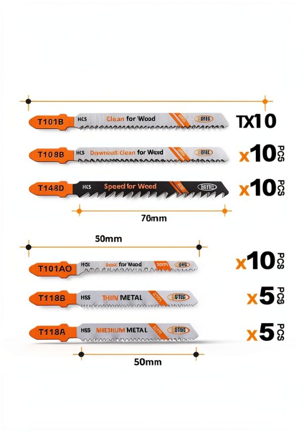 50PCS BGTEC T Shank Jigsaw Blades Set for Wood Plastic Metal Cutting-1