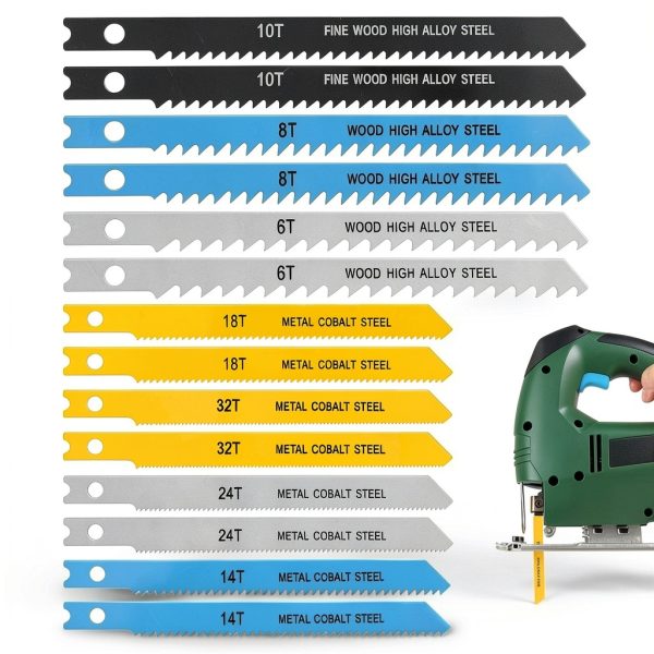 14PCS Universal Jig Saw Blade Set for Wood U-Shank Jig Saw Blade Set Assortment for Wood Plastic and Metal Cutting Jigsaw Blades Fit Vast Majority U Shank Jigsaws, 6T 8T 10T 14T 18T 24T 32T-0