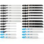 30PCS Jigsaw Blades Set, Assorted T-Shank Jig Saw Blades for Wood, Metal & Plastic Cutting(T101AO, T101B, T101BR, T118A, T118B, T144D, T244D, T111C, T127D)-0