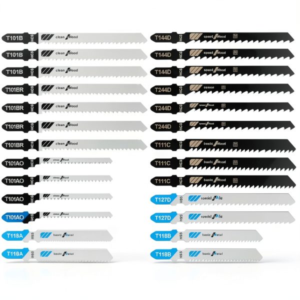 30PCS Jigsaw Blades Set, Assorted T-Shank Jig Saw Blades for Wood, Metal & Plastic Cutting(T101AO, T101B, T101BR, T118A, T118B, T144D, T244D, T111C, T127D)-0